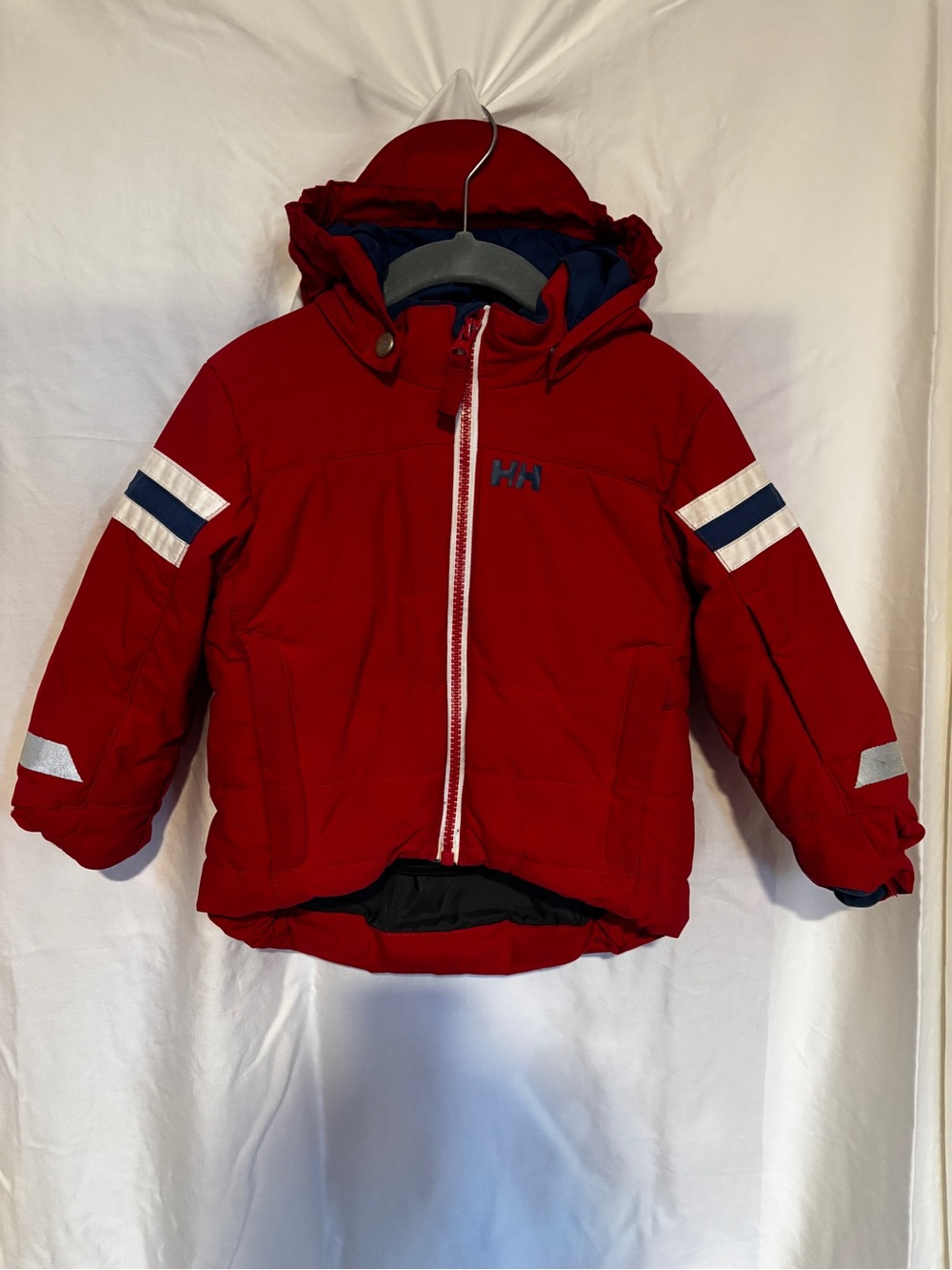Helly Hansen Kids Red Hooded Puffer Jacket with Navy Accents